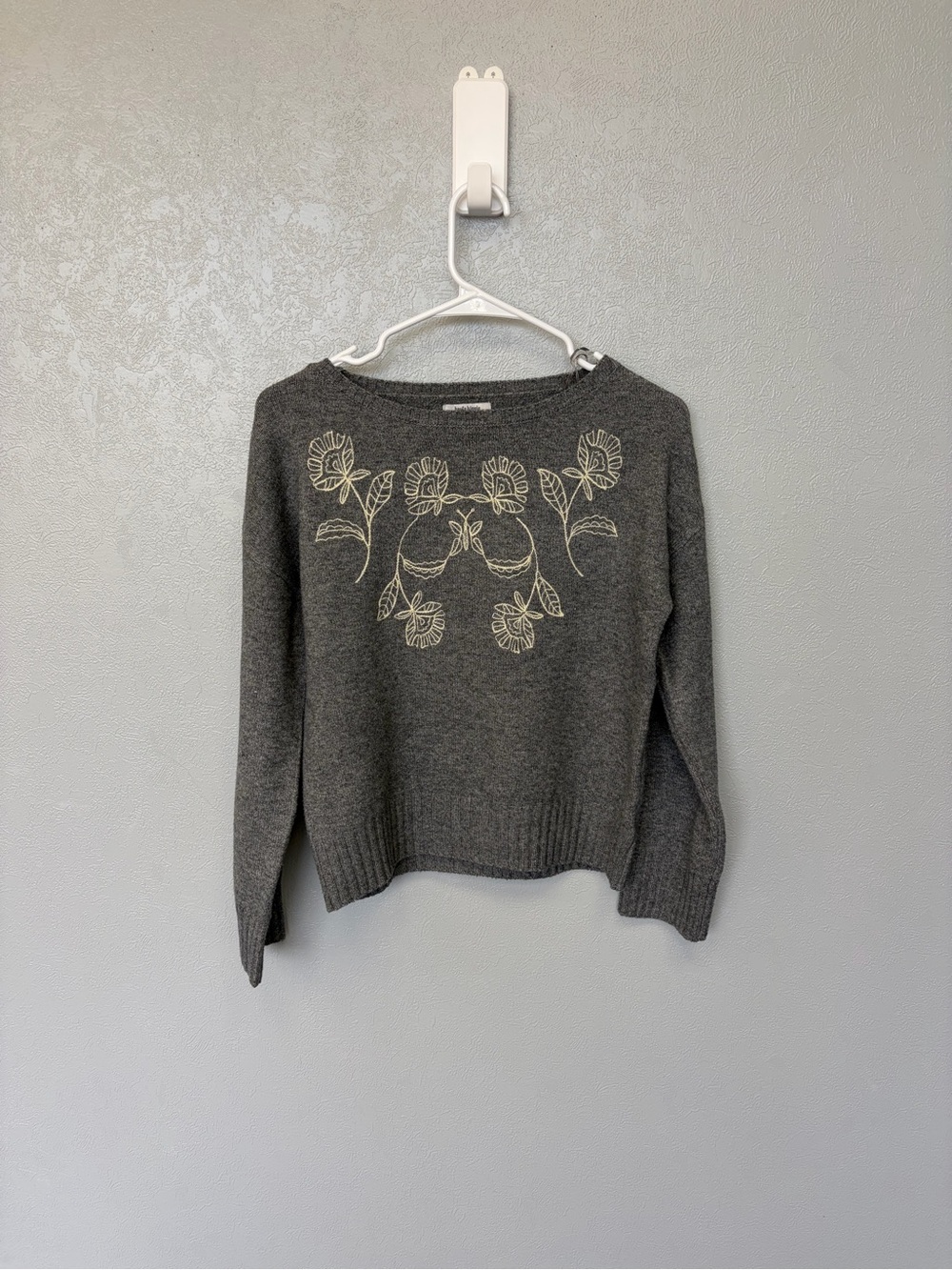 Haute Hippie Charcoal Gray Embroidered Crewneck Sweater